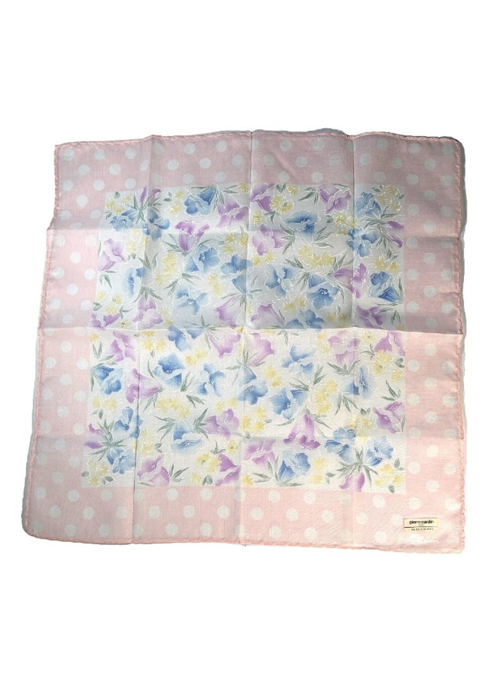 NWT Vintage Pierre Cardin Cotton Floral Polka Dot Scarf
